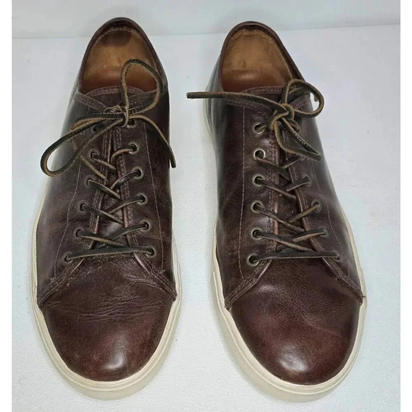 Frye Brett Brown Distressed Leather Lace Up Low Sneakers Men's Size 13 - Picture 2 of 13